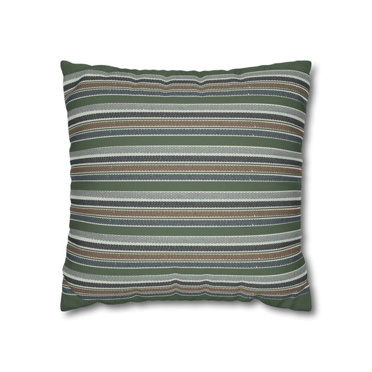Striped Faux Suede Pillowcase – Green & Earth Tone Decorative Throw Pillow Cover