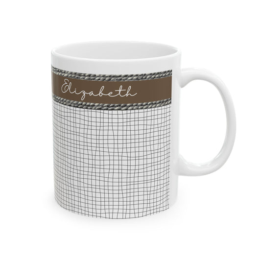 Personalized Ceramic Mug - Elizabeth Grid Design