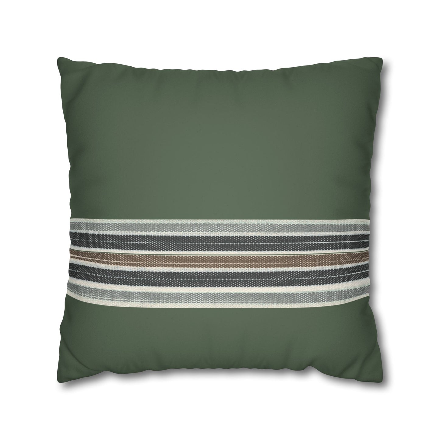 Green Striped Accent Pillowcase - Faux Suede Square Throw Pillow Cover