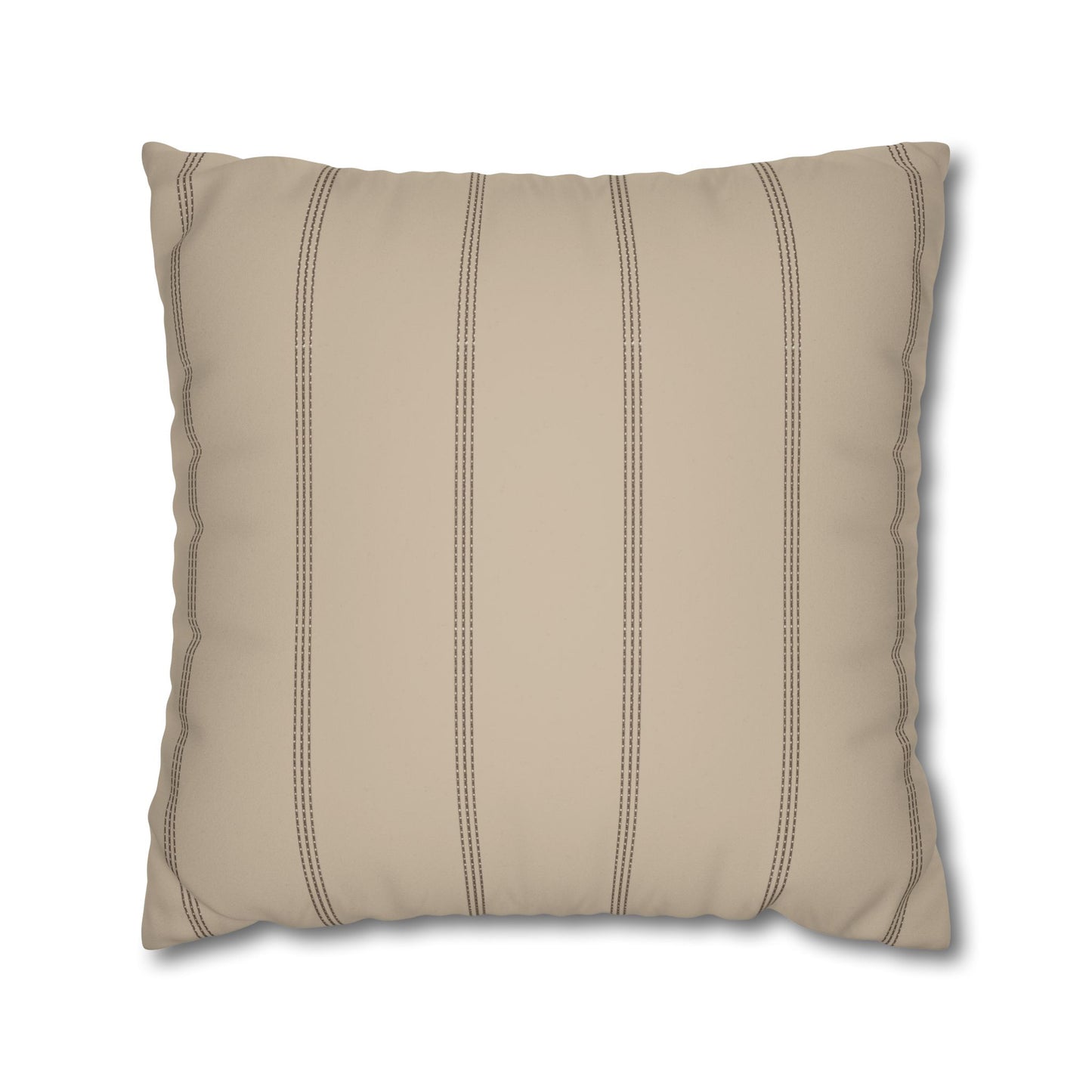 Beige Faux Suede Square Pillowcase — Neutral Striped Decorative Pillow Cover
