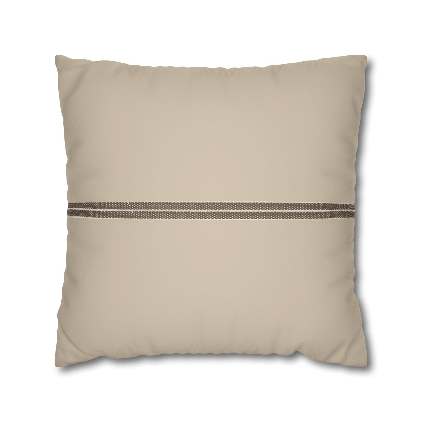 Beige Faux Suede Pillowcase with Center Stripe — Decorative Square Throw Pillow Cover