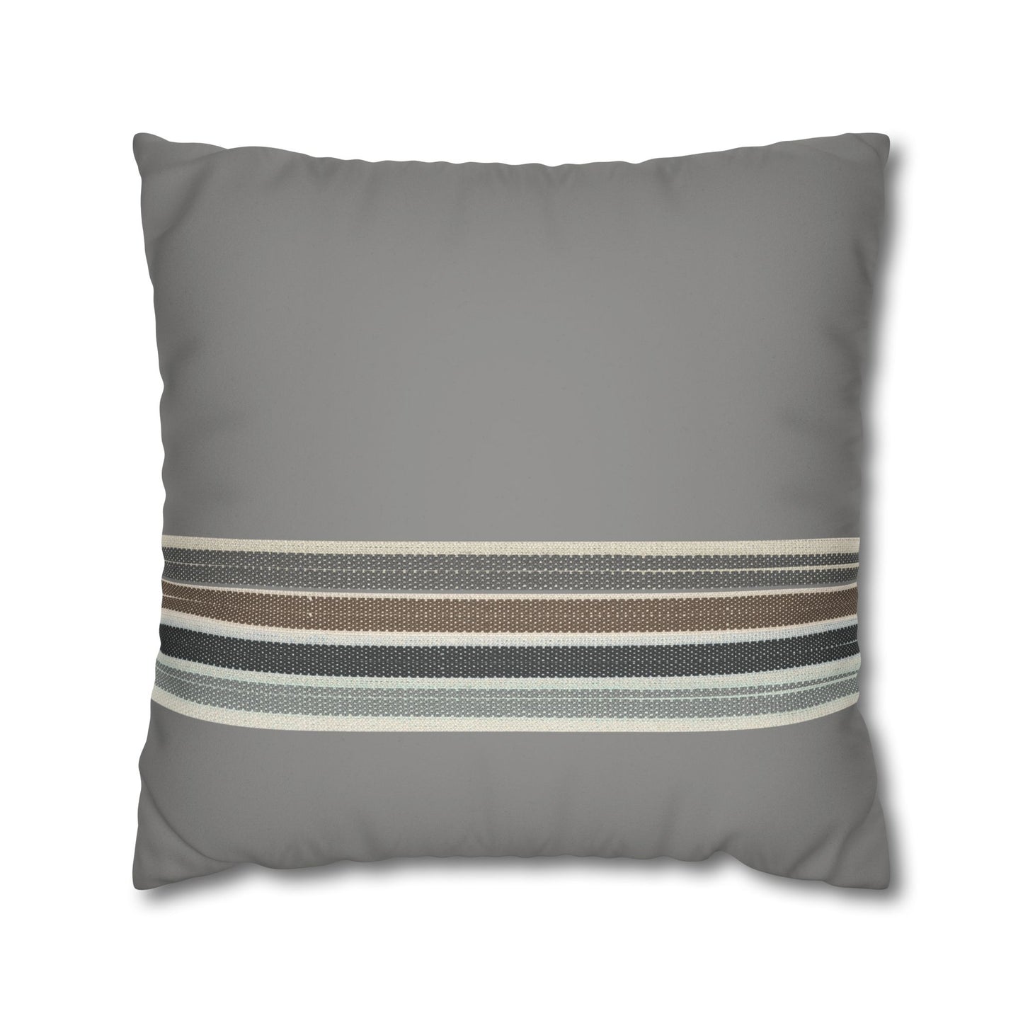 Striped Faux Suede Pillowcase — Neutral Gray Decorative Square Pillow Cover