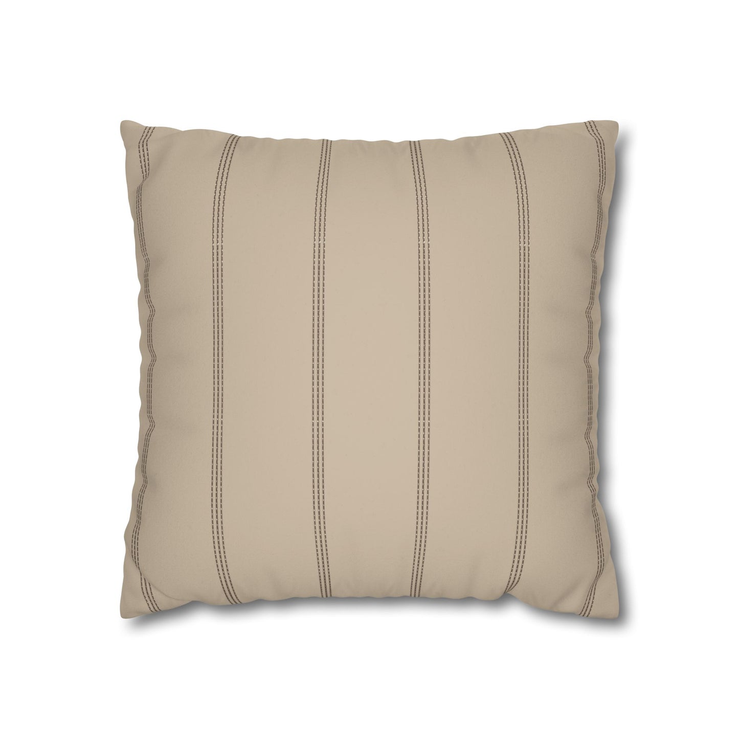 Beige Faux Suede Square Pillowcase — Neutral Striped Decorative Pillow Cover