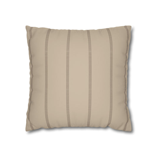 Beige Faux Suede Square Pillowcase — Neutral Striped Decorative Pillow Cover