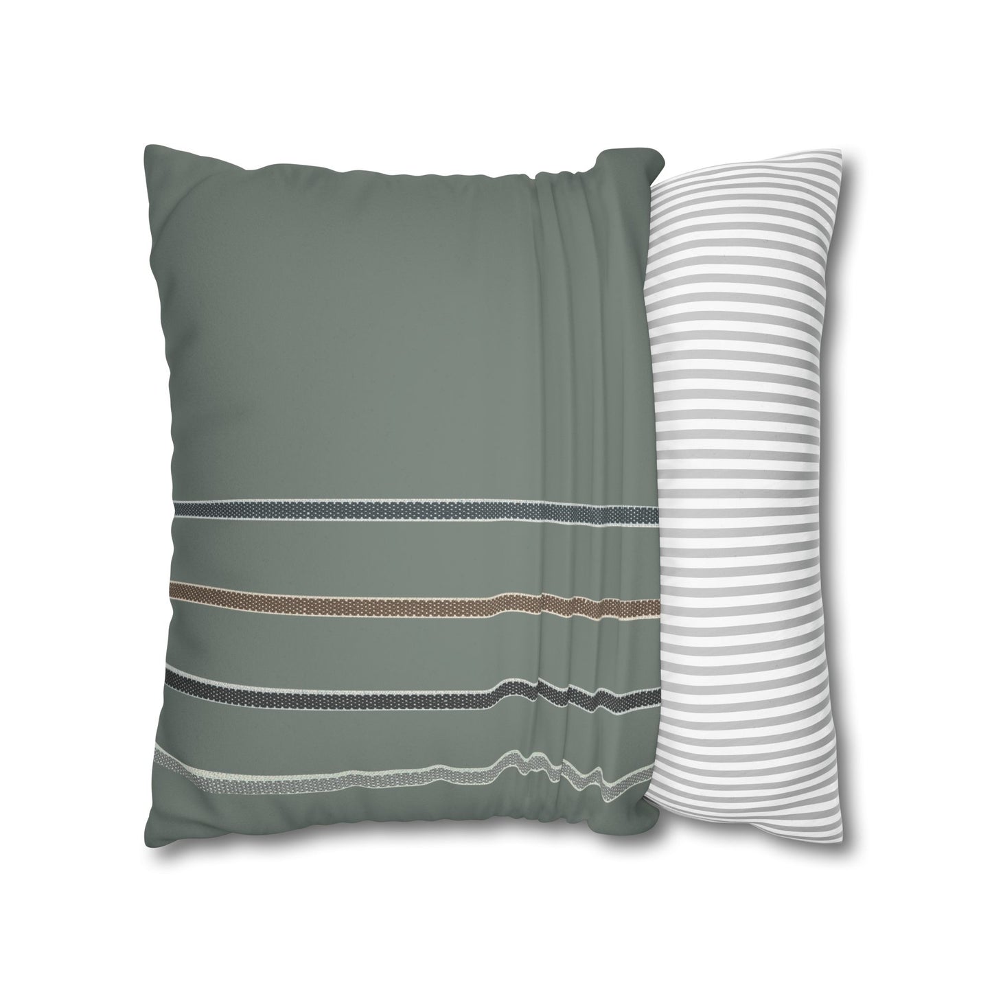 Suede-Look Striped Throw Pillowcase — Sage Green Decorative Pillow Cover
