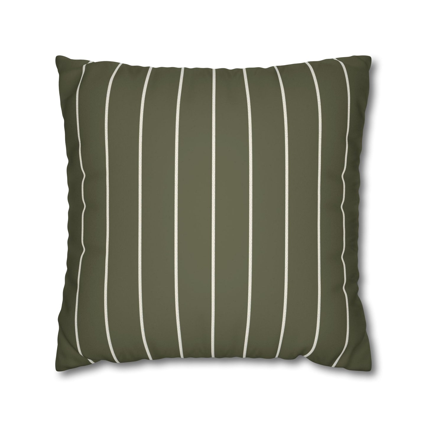 Striped Faux Suede Pillowcase — Olive Green Decorative Throw Pillow Cover