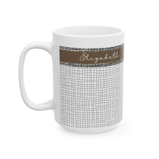 Personalized Ceramic Mug - Elizabeth Grid Design