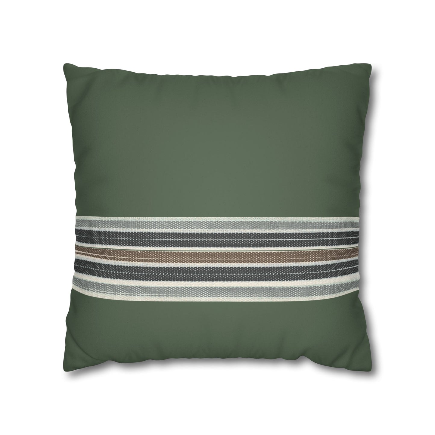 Green Striped Accent Pillowcase - Faux Suede Square Throw Pillow Cover
