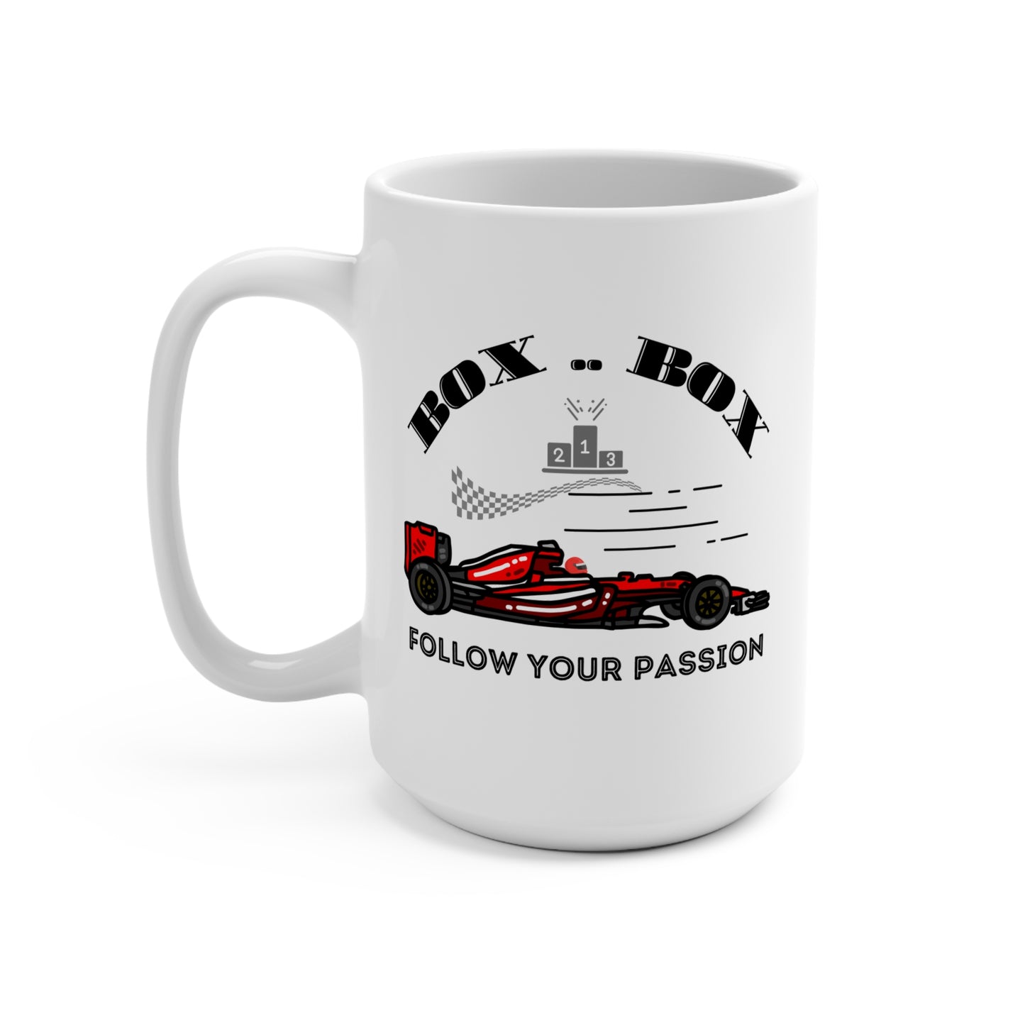 Mug Formula 1 Car Chequered Flag 'Box Box Follow your Passion'