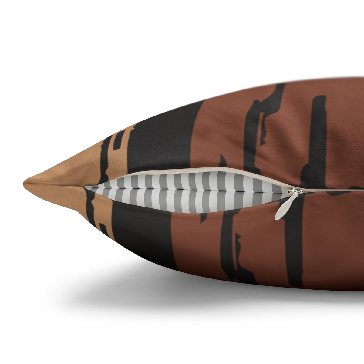 Rustic Striped Faux Suede Pillowcase — Earthy Brown Abstract Throw Pillow Cover