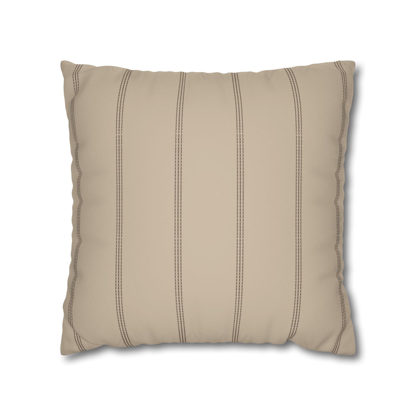 Beige Faux Suede Square Pillowcase — Neutral Striped Decorative Pillow Cover