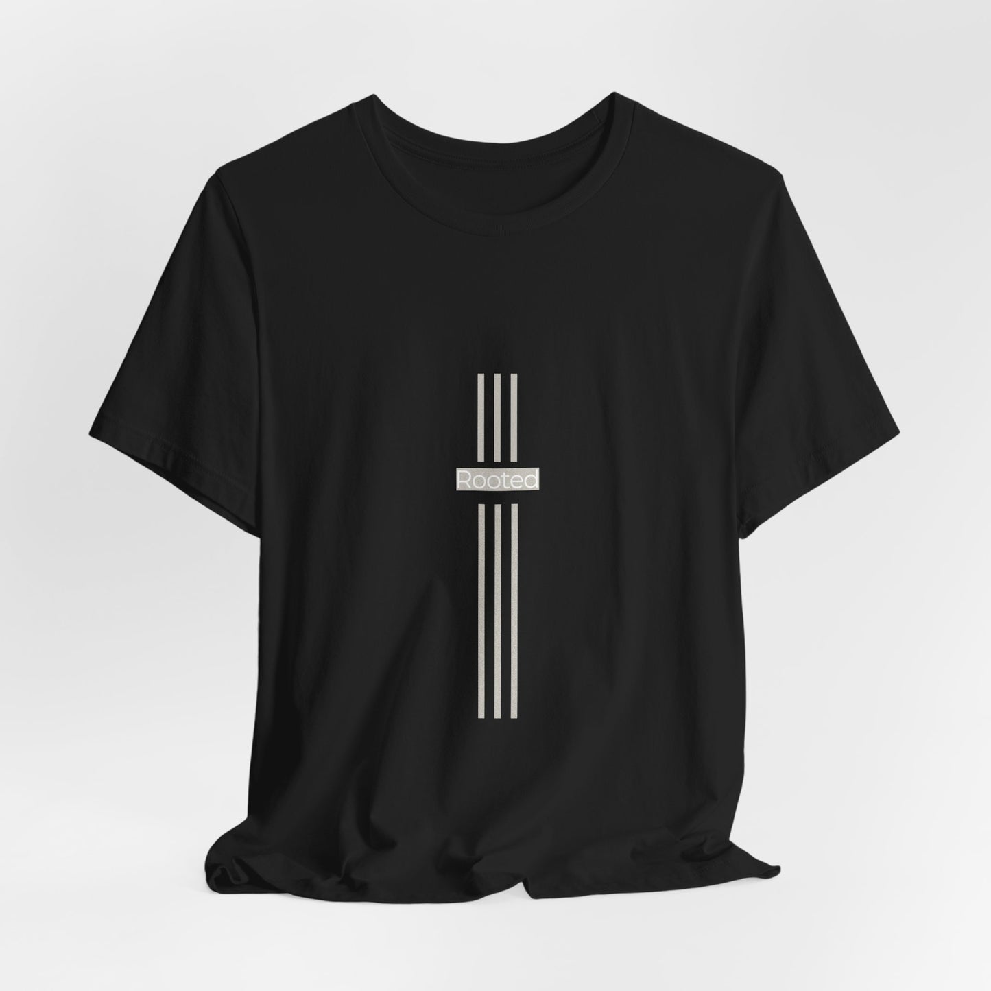 Minimalist Cross Stripe Tee — Subtle Vertical Cross Design