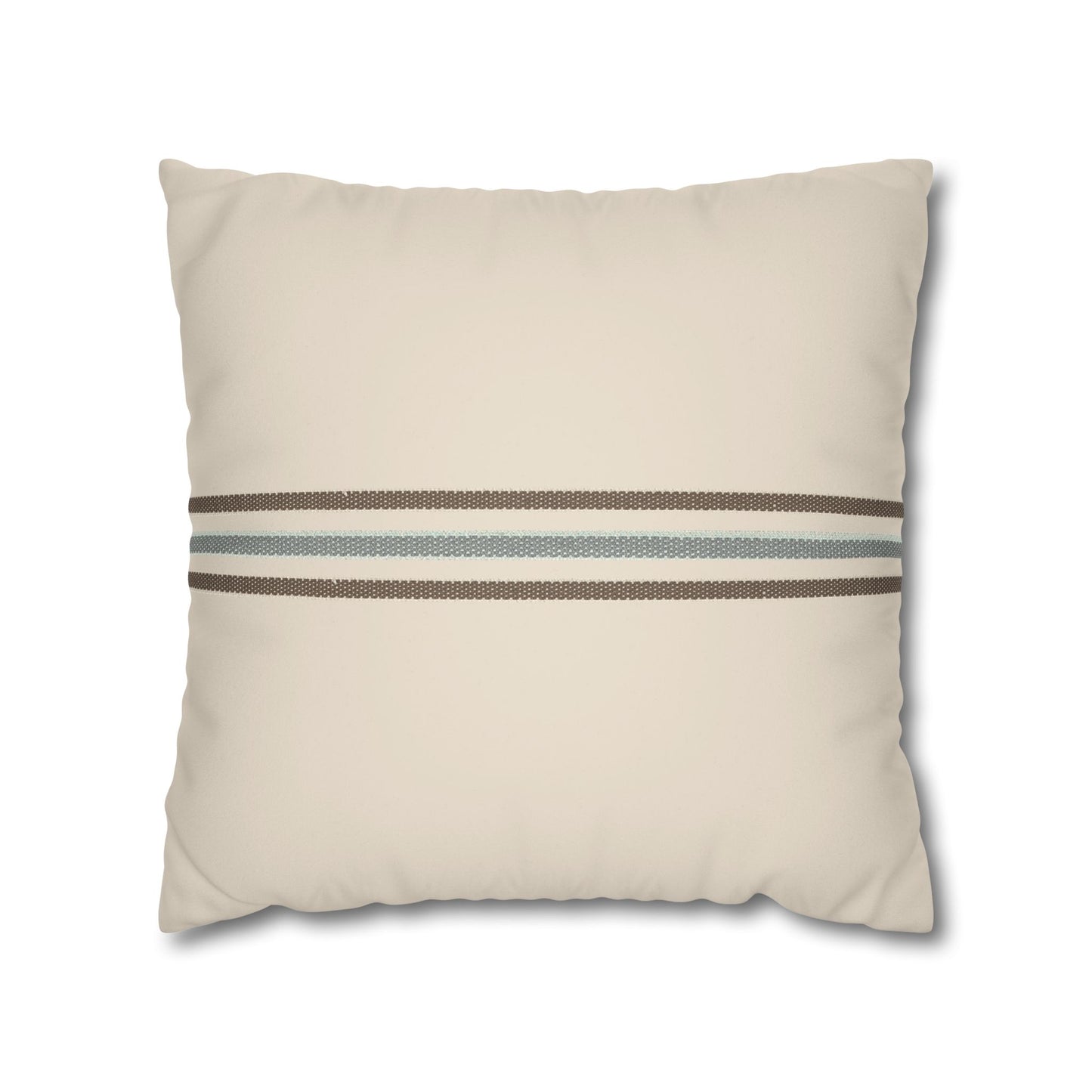 Striped Faux Suede Pillowcase — Neutral Coastal Decorative Throw Pillow Cover