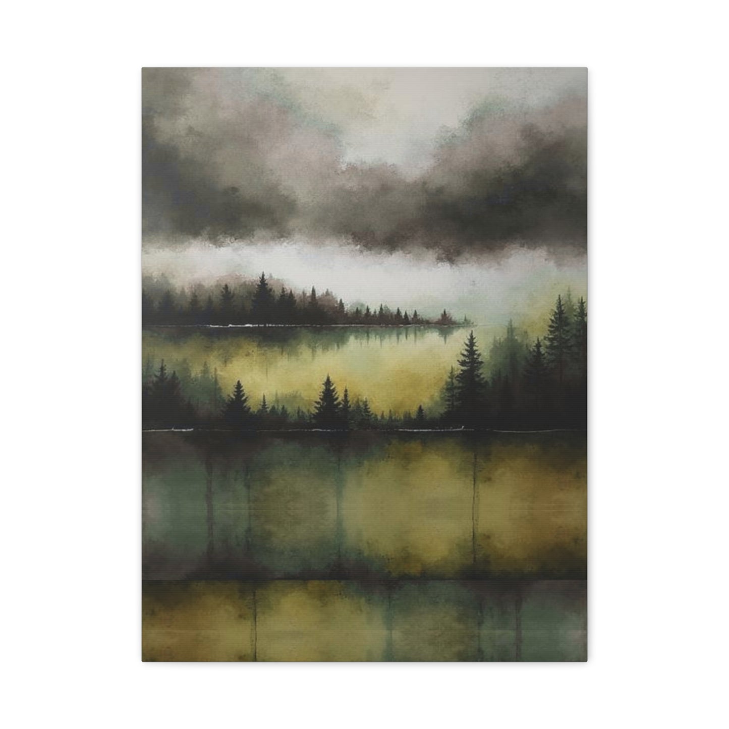 Misty Forest Lake Canvas Wall Art