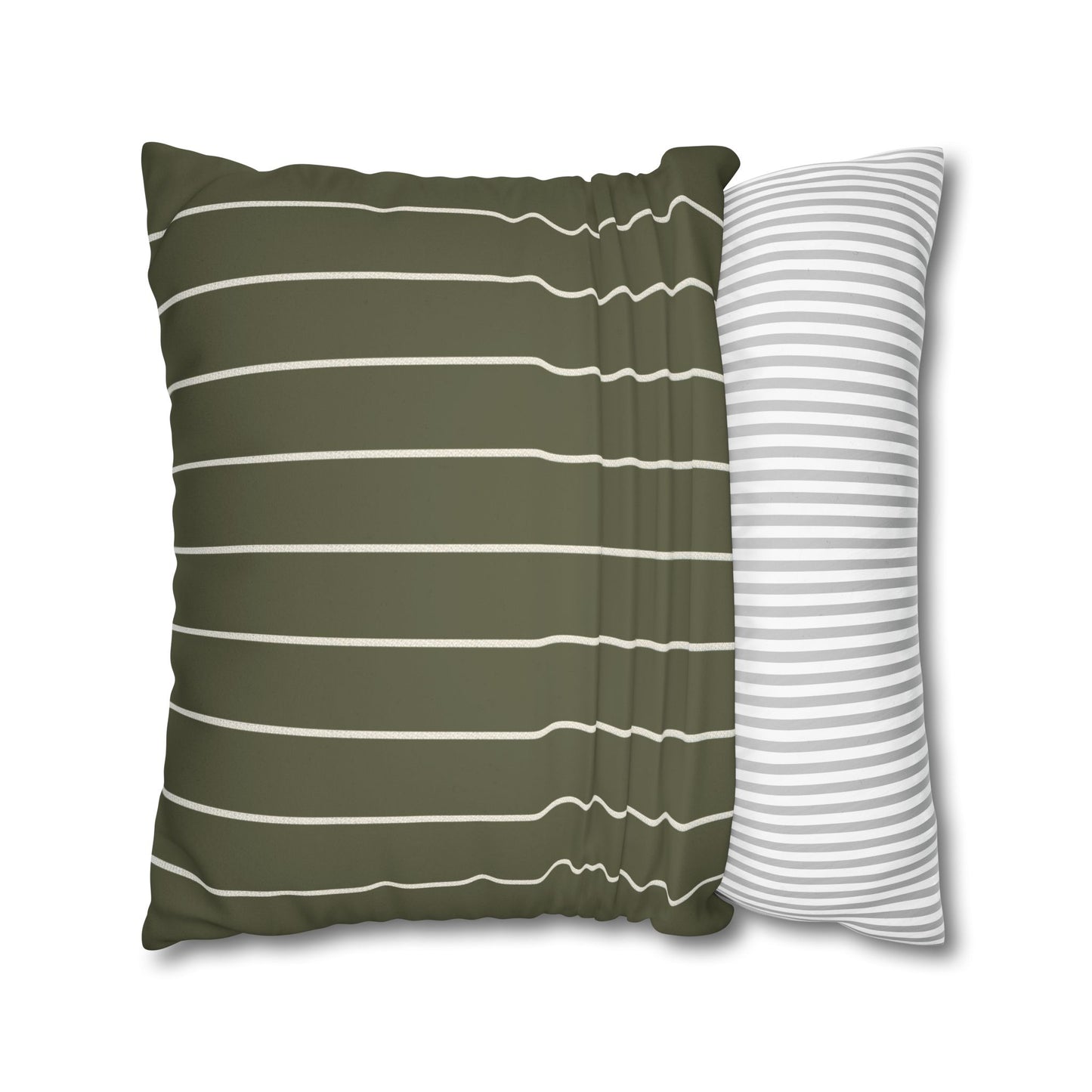 Striped Faux Suede Pillowcase — Olive Green Decorative Throw Pillow Cover