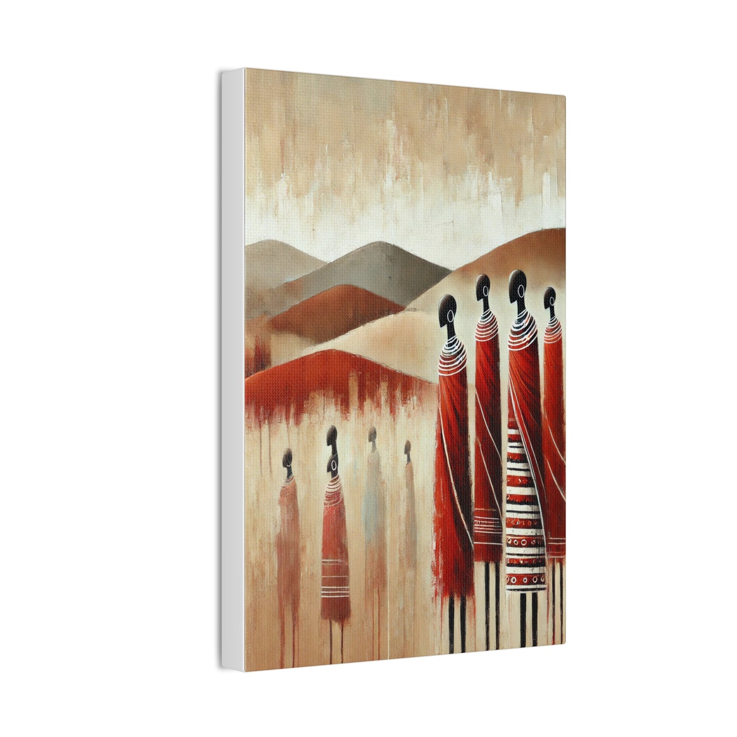 Canvas Stretched Wall Art - East African Masai Women in Colorful Garments
