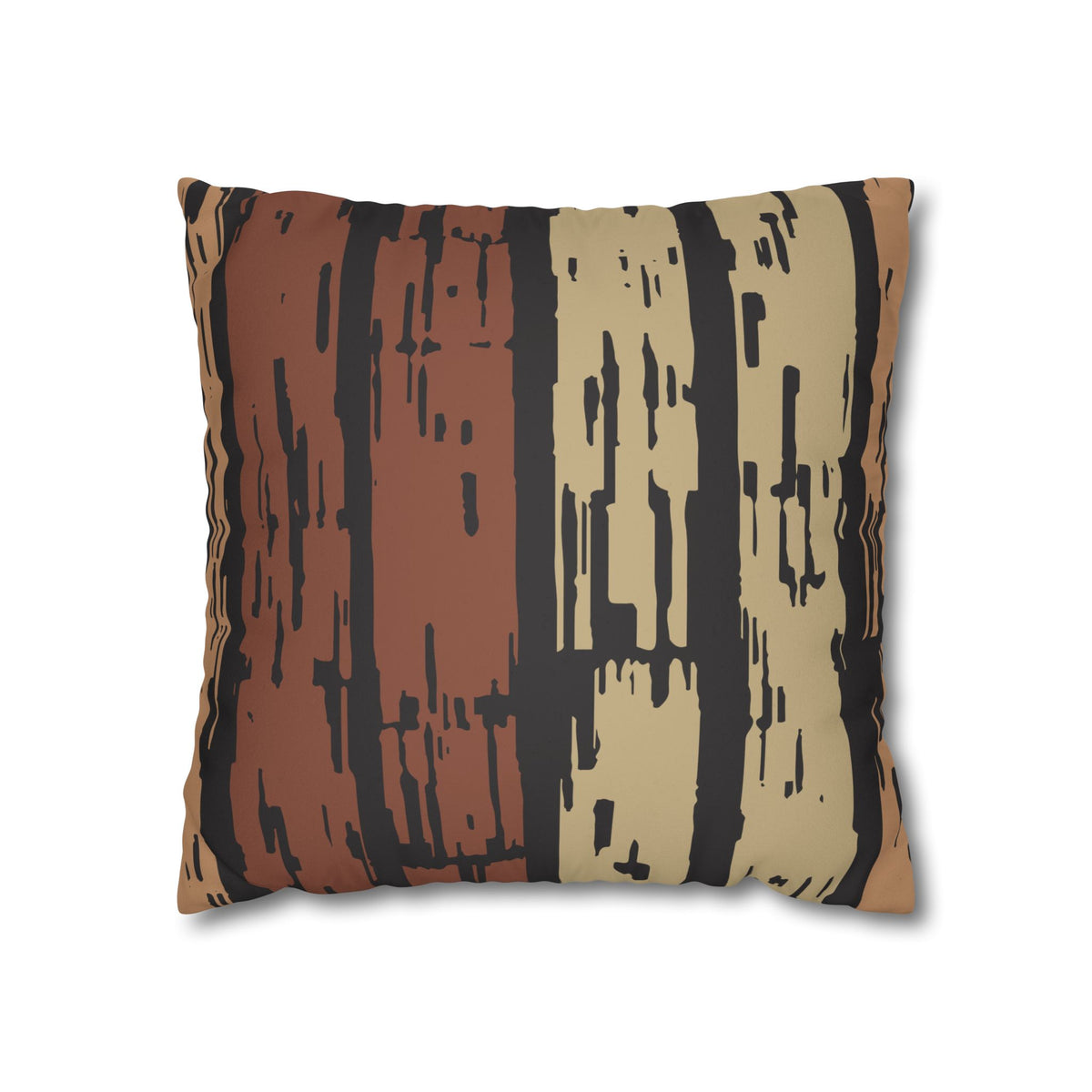 Rustic Striped Faux Suede Pillowcase — Earthy Brown Abstract Throw Pillow Cover