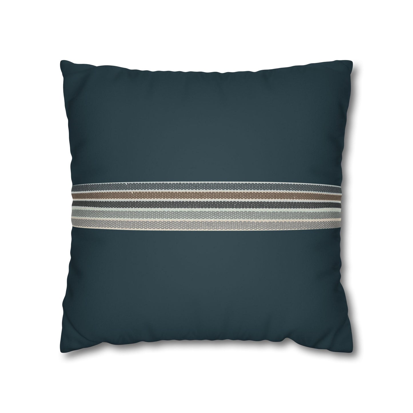Teal Striped Faux Suede Pillowcase — Coastal Stripe Decorative Throw Pillow Cover