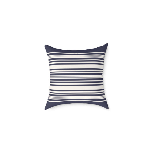 Navy Striped Canvas Throw Pillow — Coastal Square Accent Cushion
