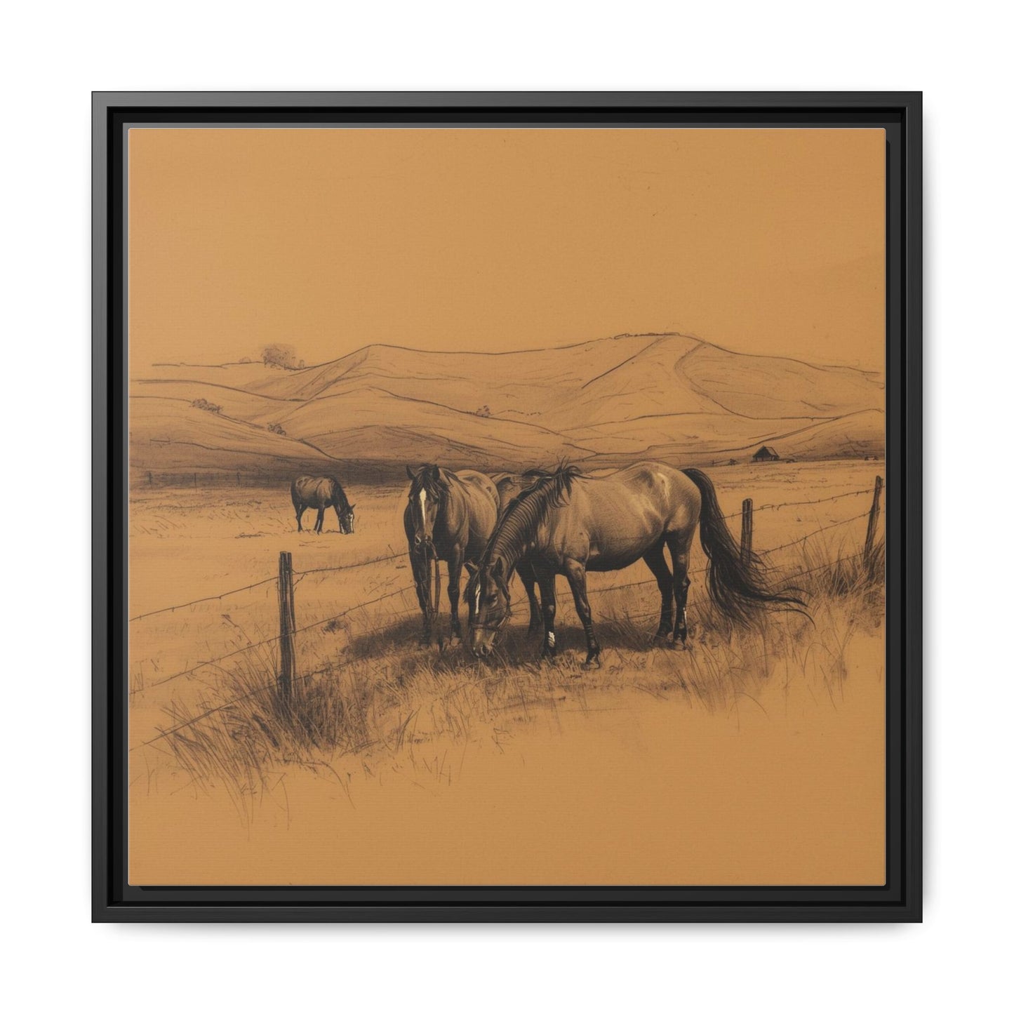 Framed Matte Canvas Horse Sketch — Mountain Paddock Wall Art