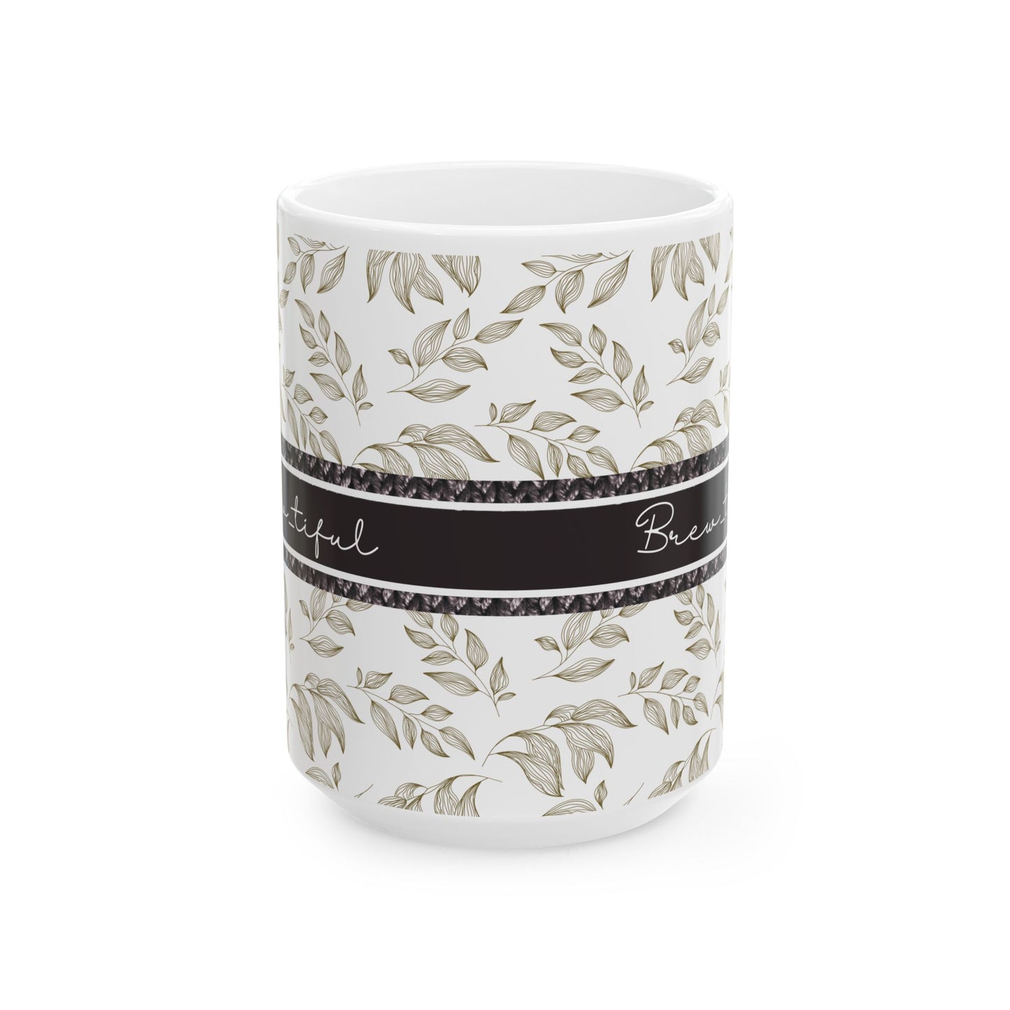 Elegant Leaves Ceramic Mug - Motivational Drinkware