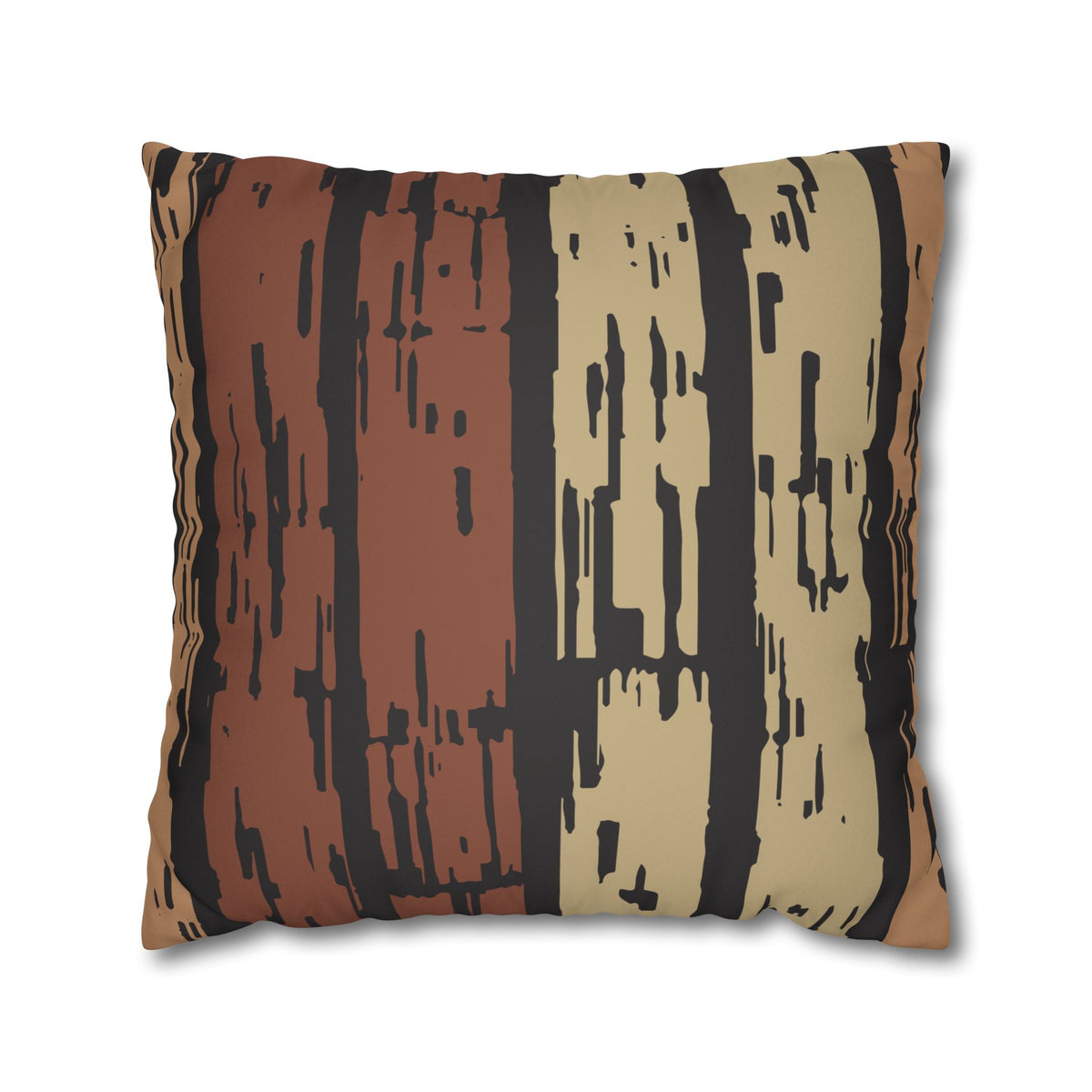Rustic Striped Faux Suede Pillowcase — Earthy Brown Abstract Throw Pillow Cover