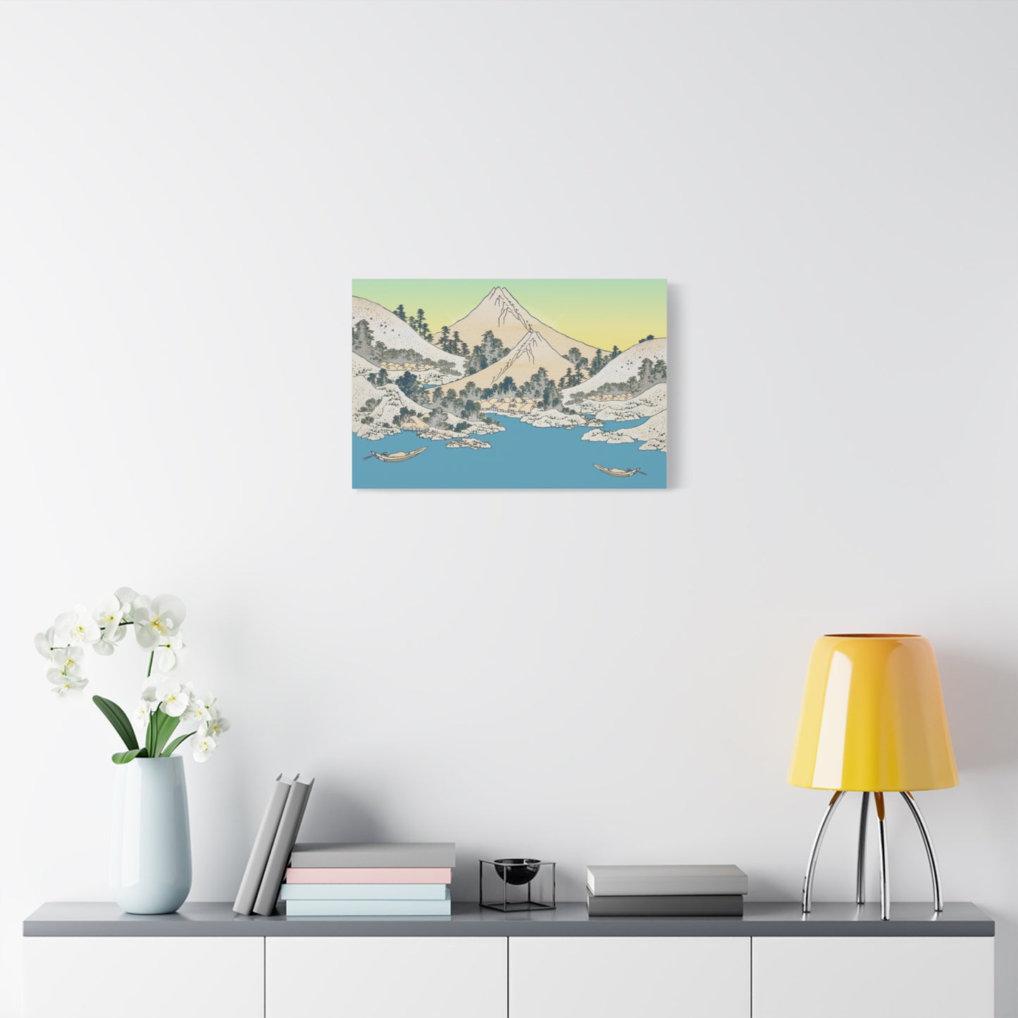 Japanese Mountain Landscape Matte Canvas Print — Mount Fuji Ukiyo-e Style