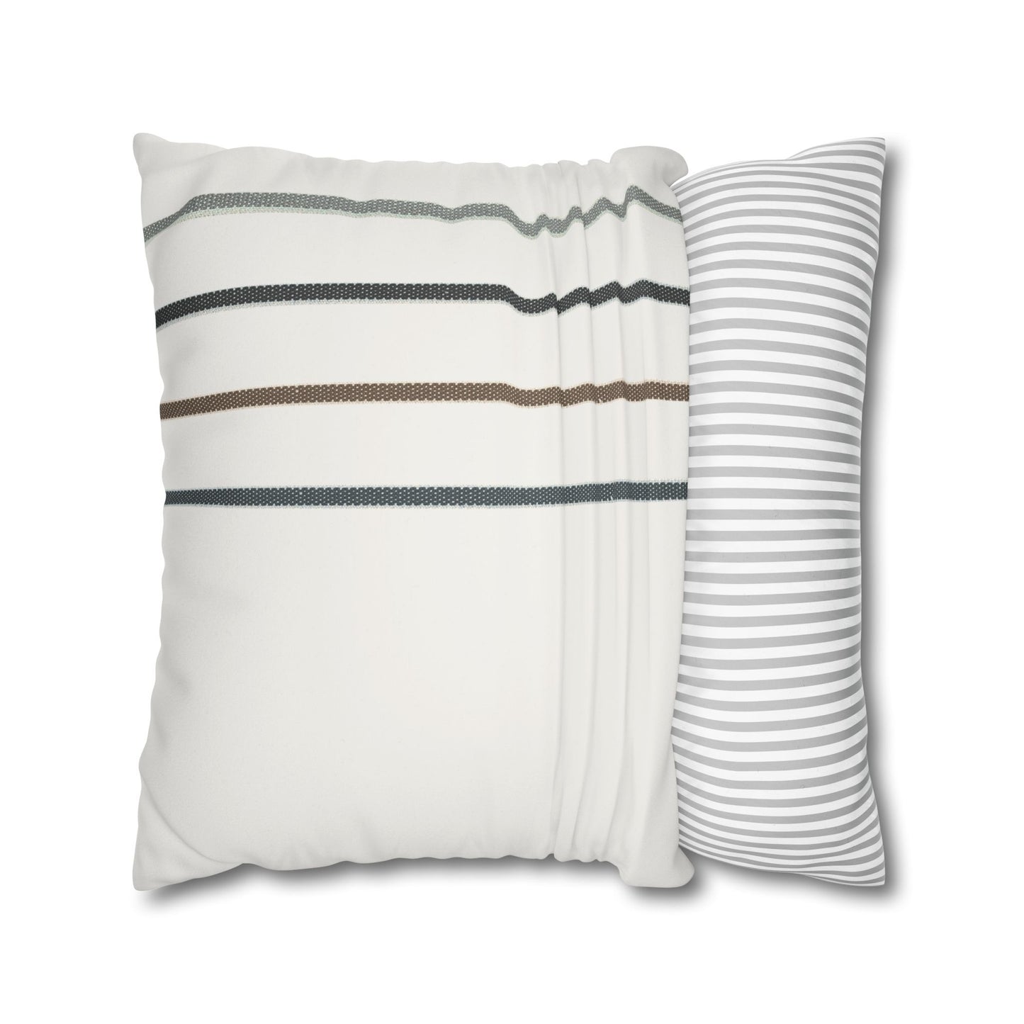 Striped Faux Suede Pillowcase — Neutral Modern Square Cushion Cover