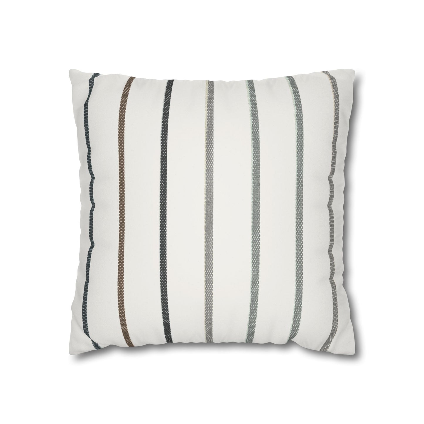Striped Faux Suede Square Pillowcase — Neutral Modern Throw Pillow Cover