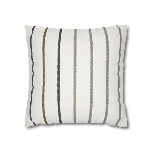 Striped Faux Suede Square Pillowcase — Neutral Modern Throw Pillow Cover