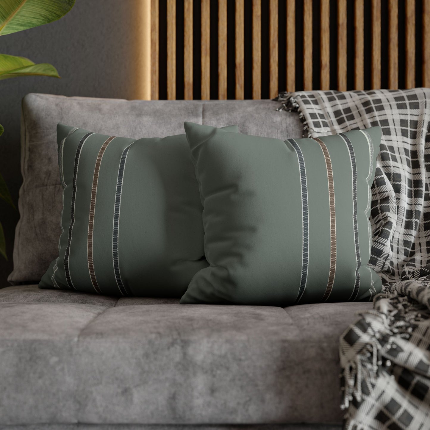 Suede-Look Striped Throw Pillowcase — Sage Green Decorative Pillow Cover