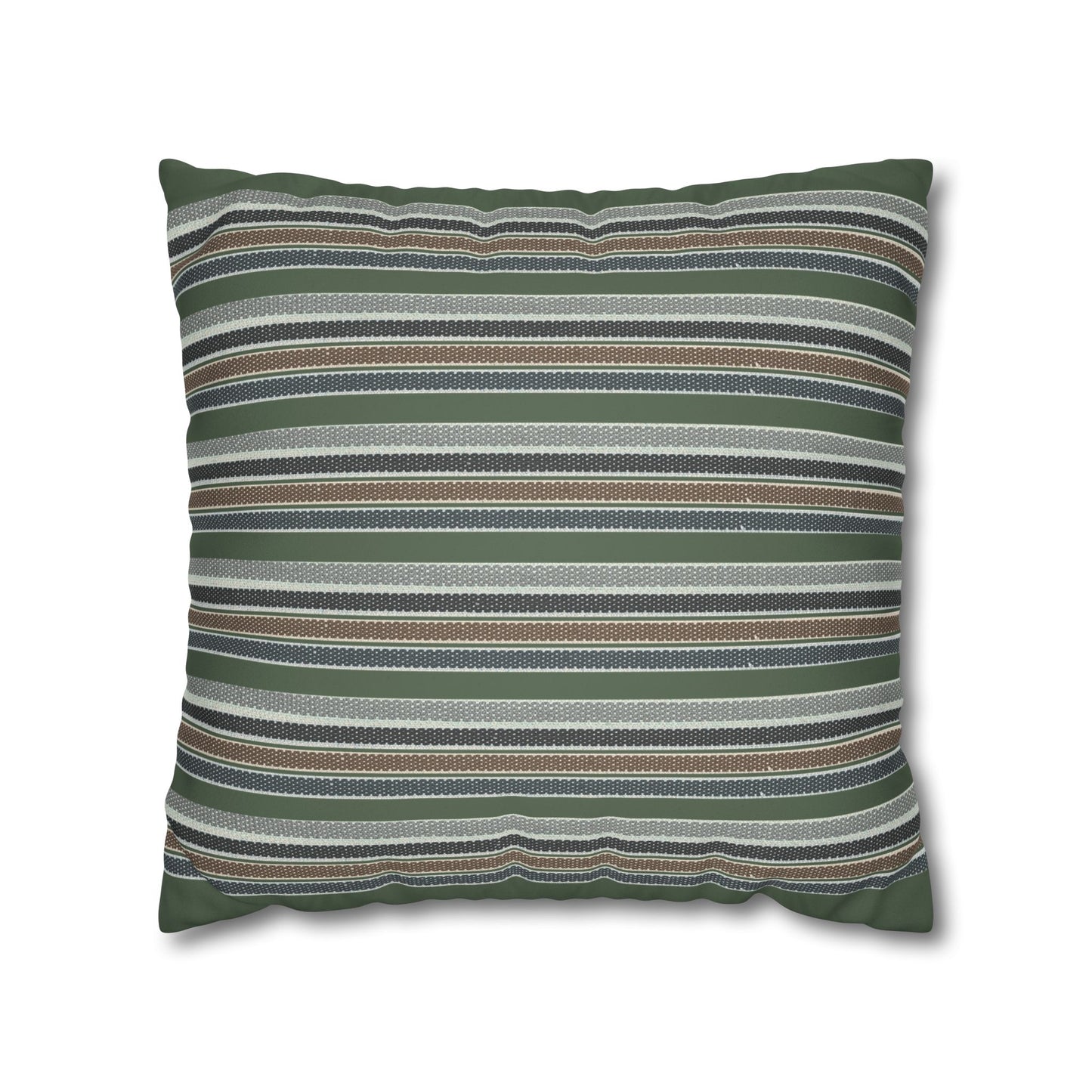 Striped Faux Suede Pillowcase – Green & Earth Tone Decorative Throw Pillow Cover