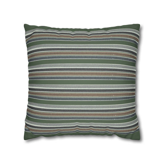 Striped Faux Suede Pillowcase – Green & Earth Tone Decorative Throw Pillow Cover