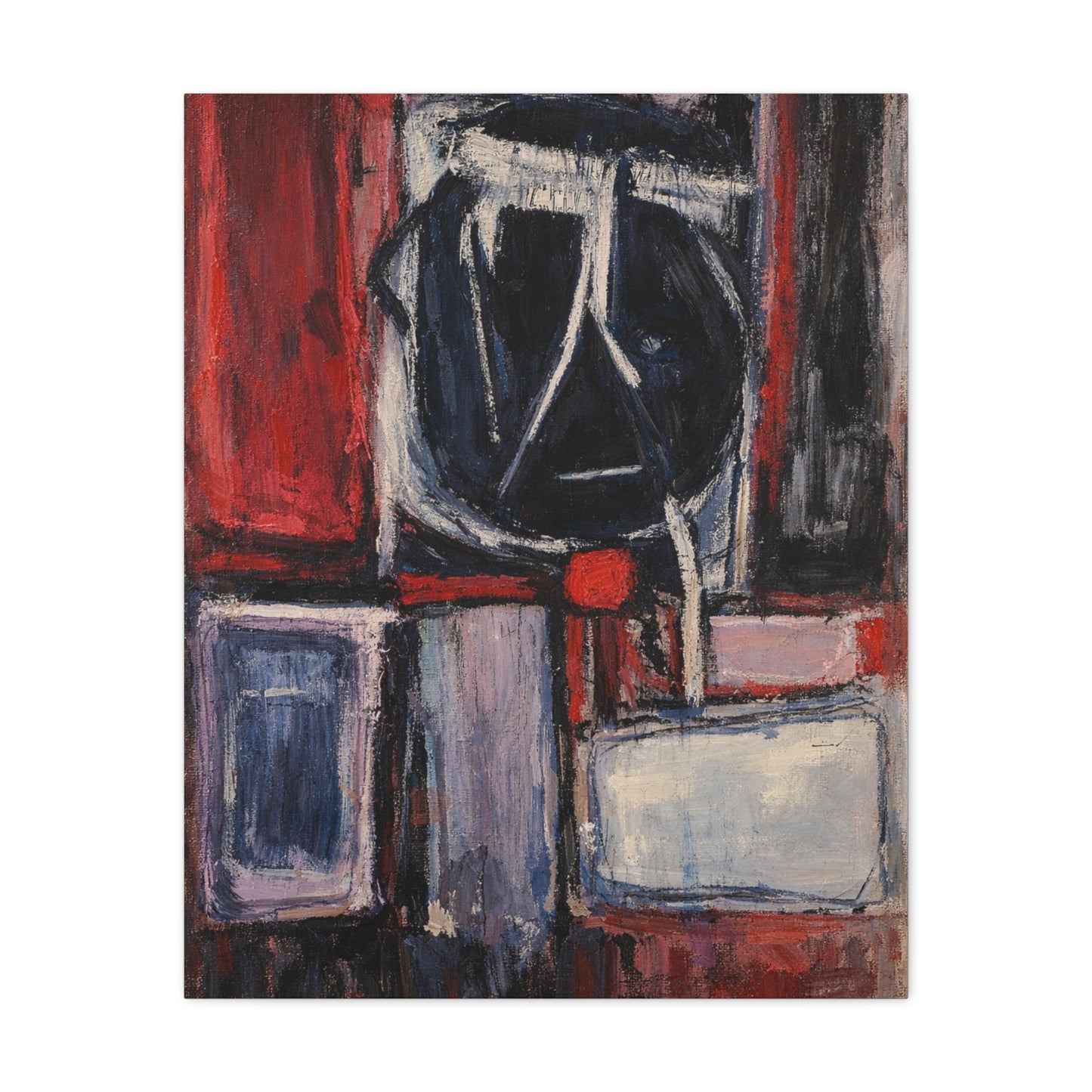 Abstract Expressionism Matte Canvas Print — Red & Navy Textured Stretched Wall Art