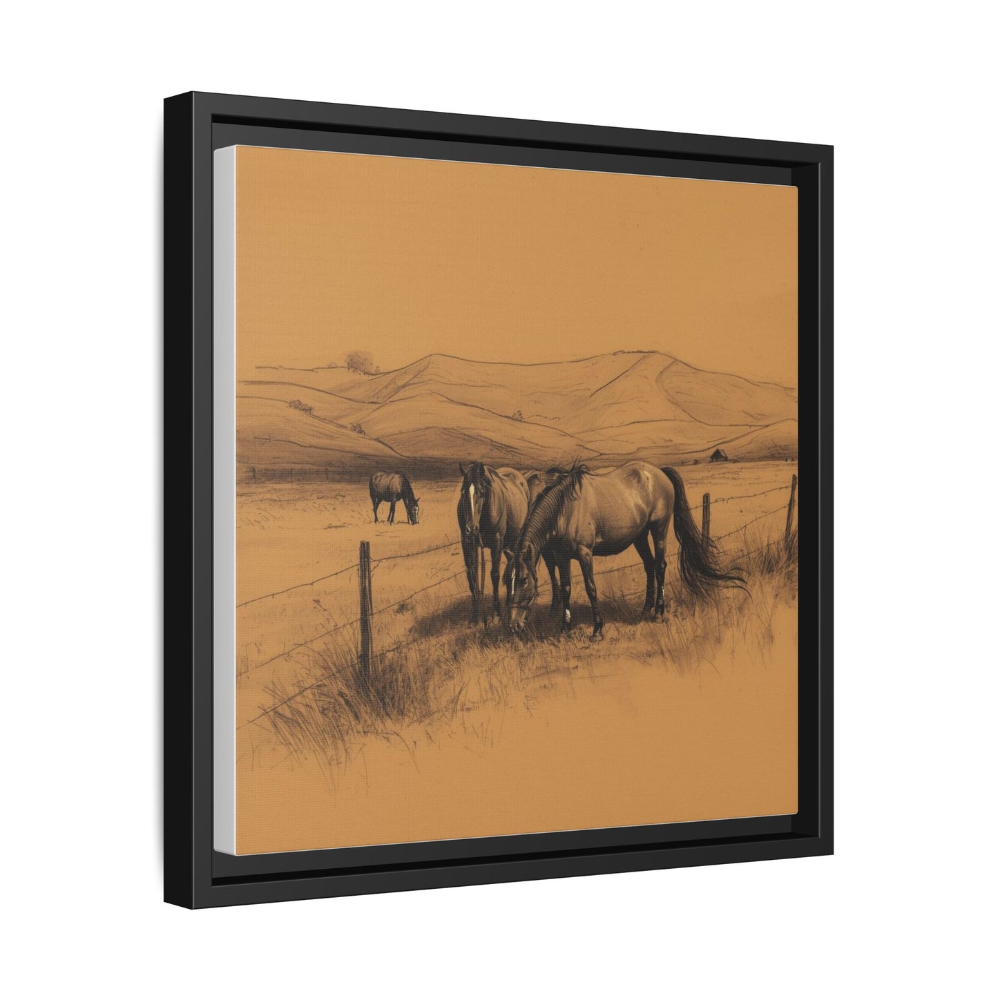 Framed Matte Canvas Horse Sketch — Mountain Paddock Wall Art