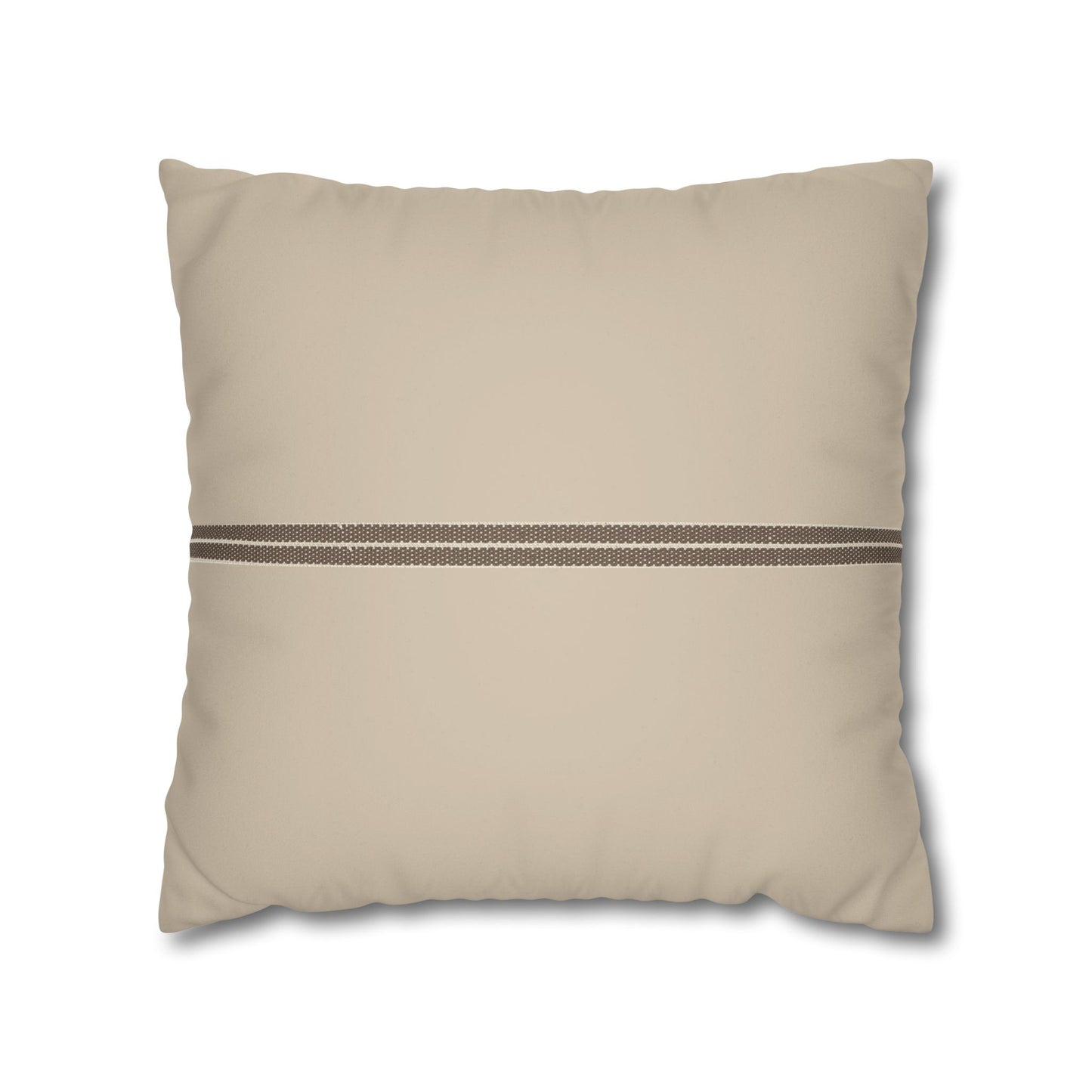 Beige Faux Suede Pillowcase with Center Stripe — Decorative Square Throw Pillow Cover