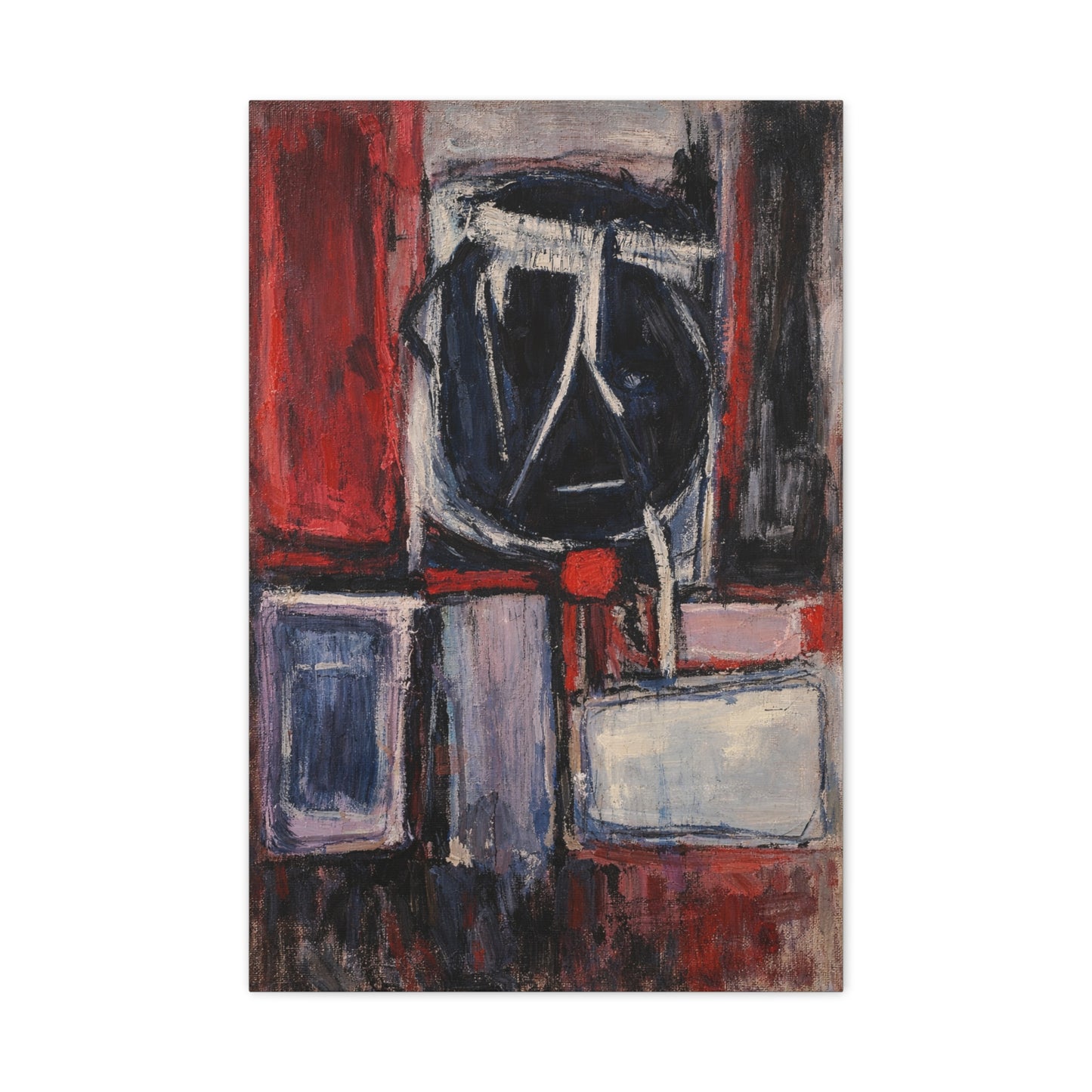 Abstract Expressionism Matte Canvas Print — Red & Navy Textured Stretched Wall Art