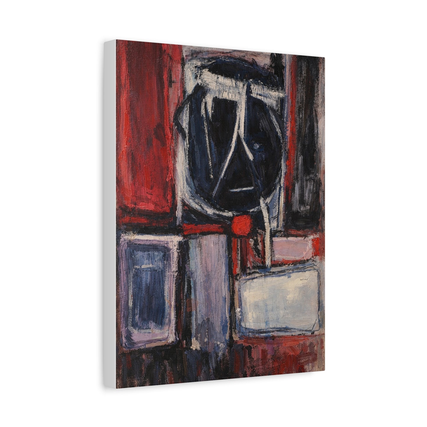 Abstract Expressionism Matte Canvas Print — Red & Navy Textured Stretched Wall Art