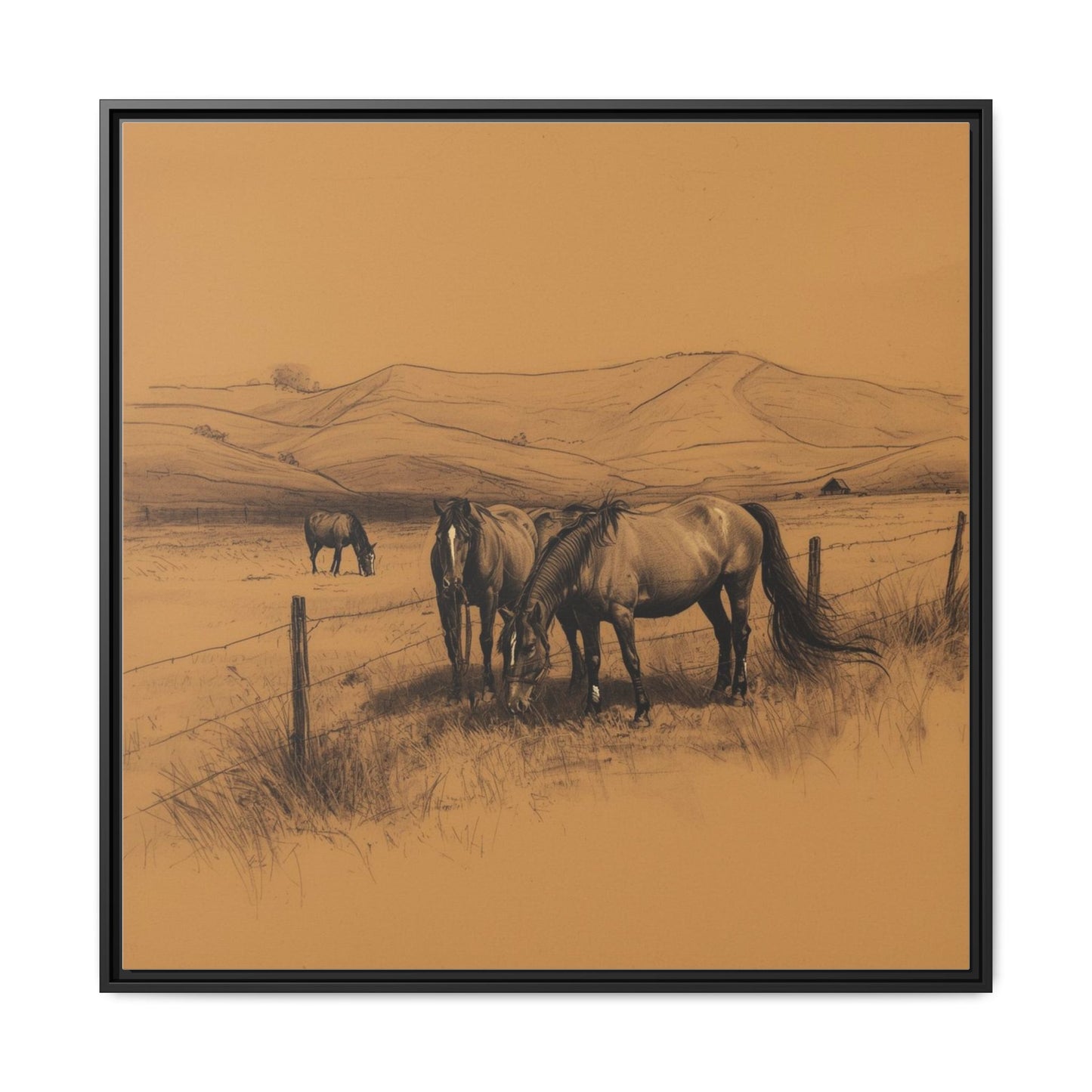 Framed Matte Canvas Horse Sketch — Mountain Paddock Wall Art