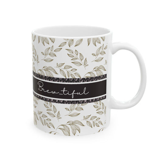 Elegant Leaves Ceramic Mug - Motivational Drinkware
