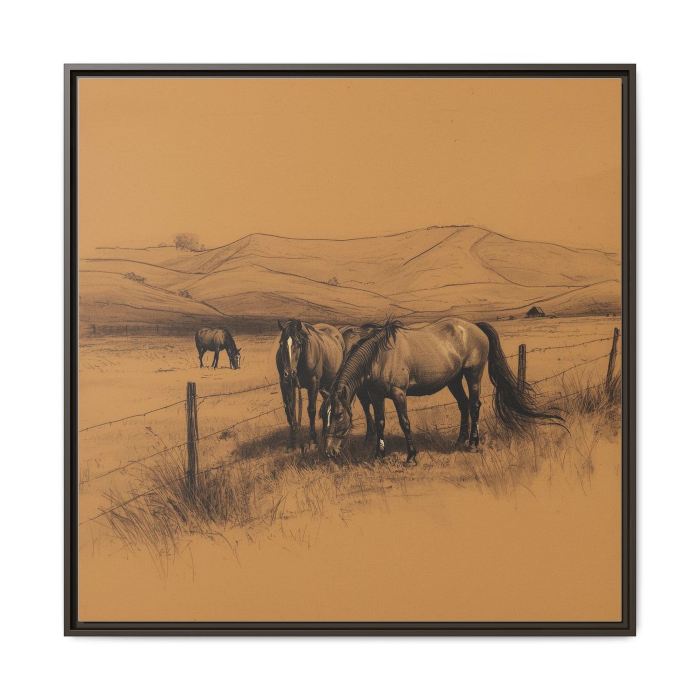 Framed Matte Canvas Horse Sketch — Mountain Paddock Wall Art