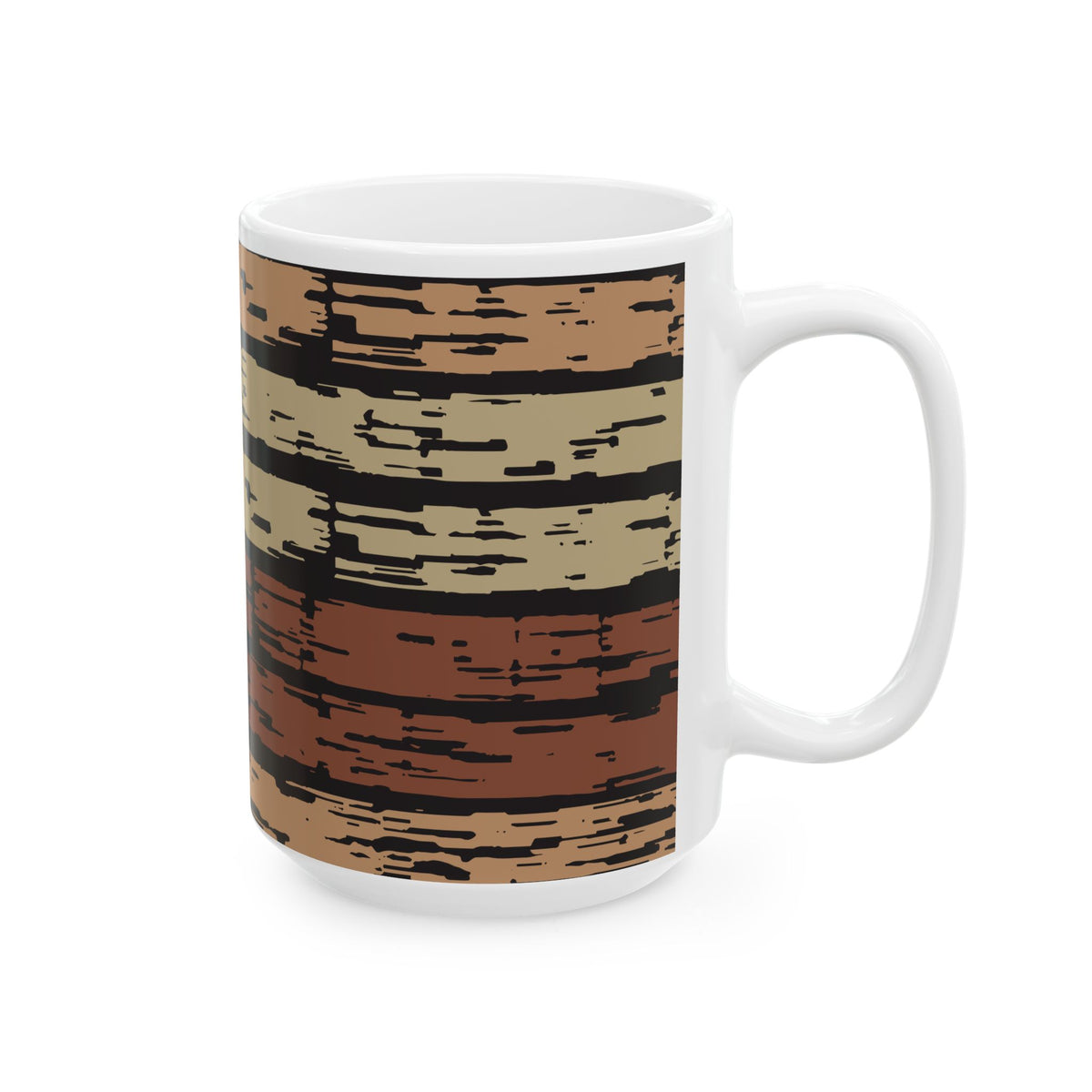 Rustic Striped Ceramic Mug – Vintage Earth Tone Pattern (11oz, 15oz)