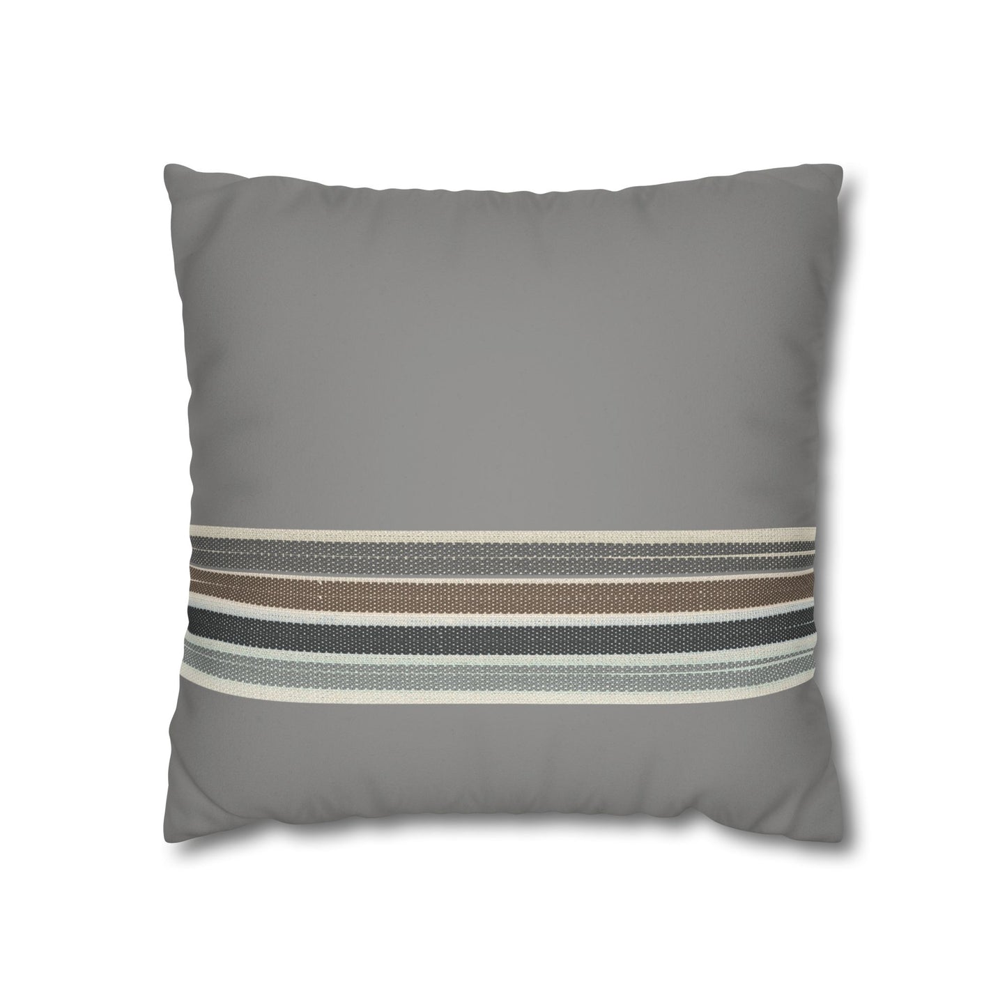 Striped Faux Suede Pillowcase — Neutral Gray Decorative Square Pillow Cover