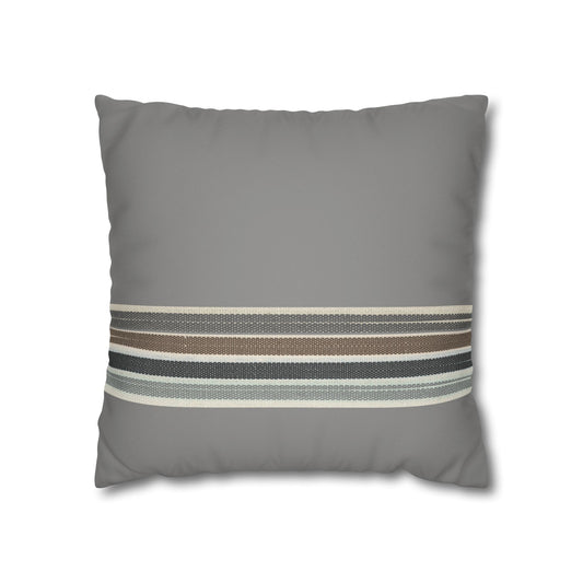 Striped Faux Suede Pillowcase — Neutral Gray Decorative Square Pillow Cover