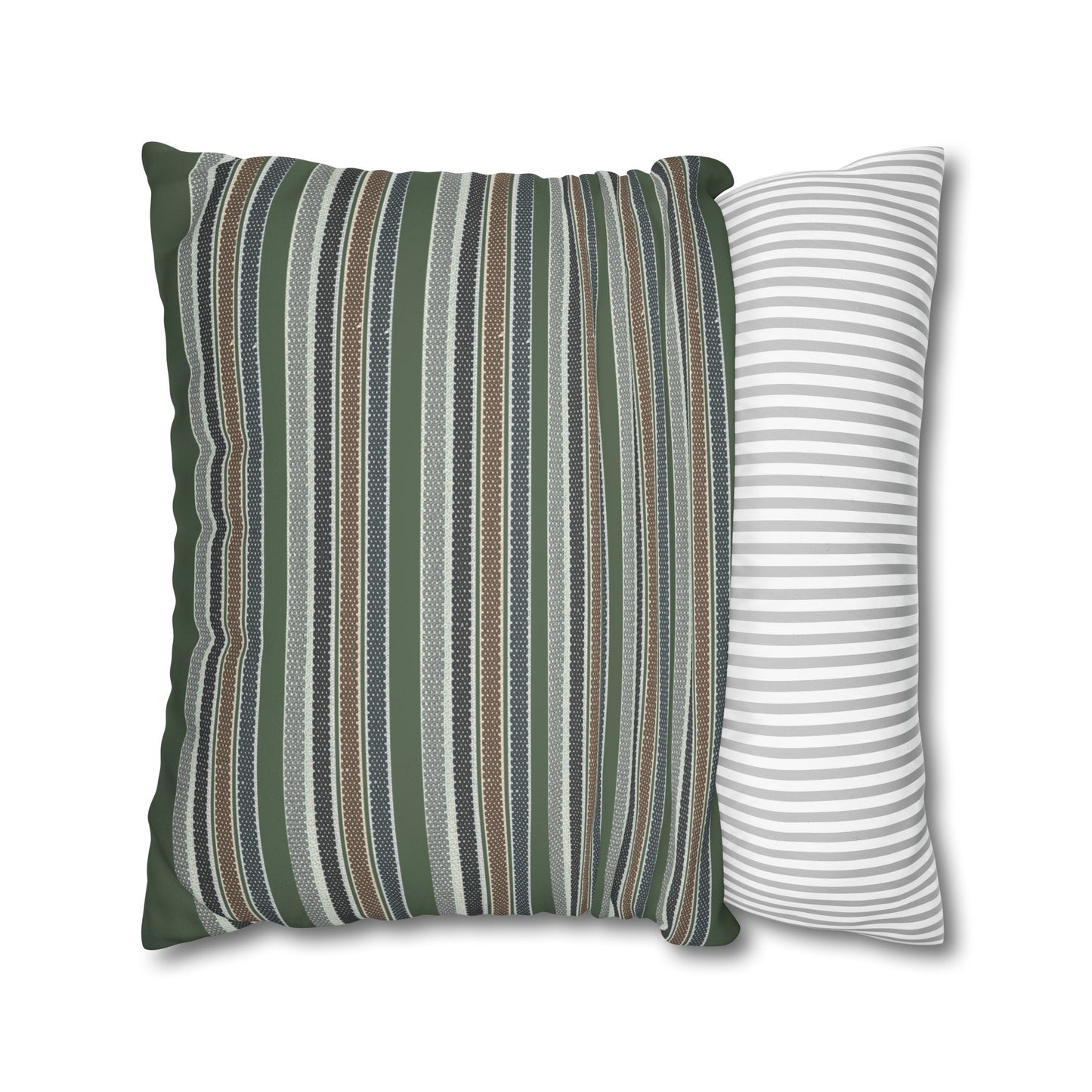 Striped Faux Suede Pillowcase – Green & Earth Tone Decorative Throw Pillow Cover