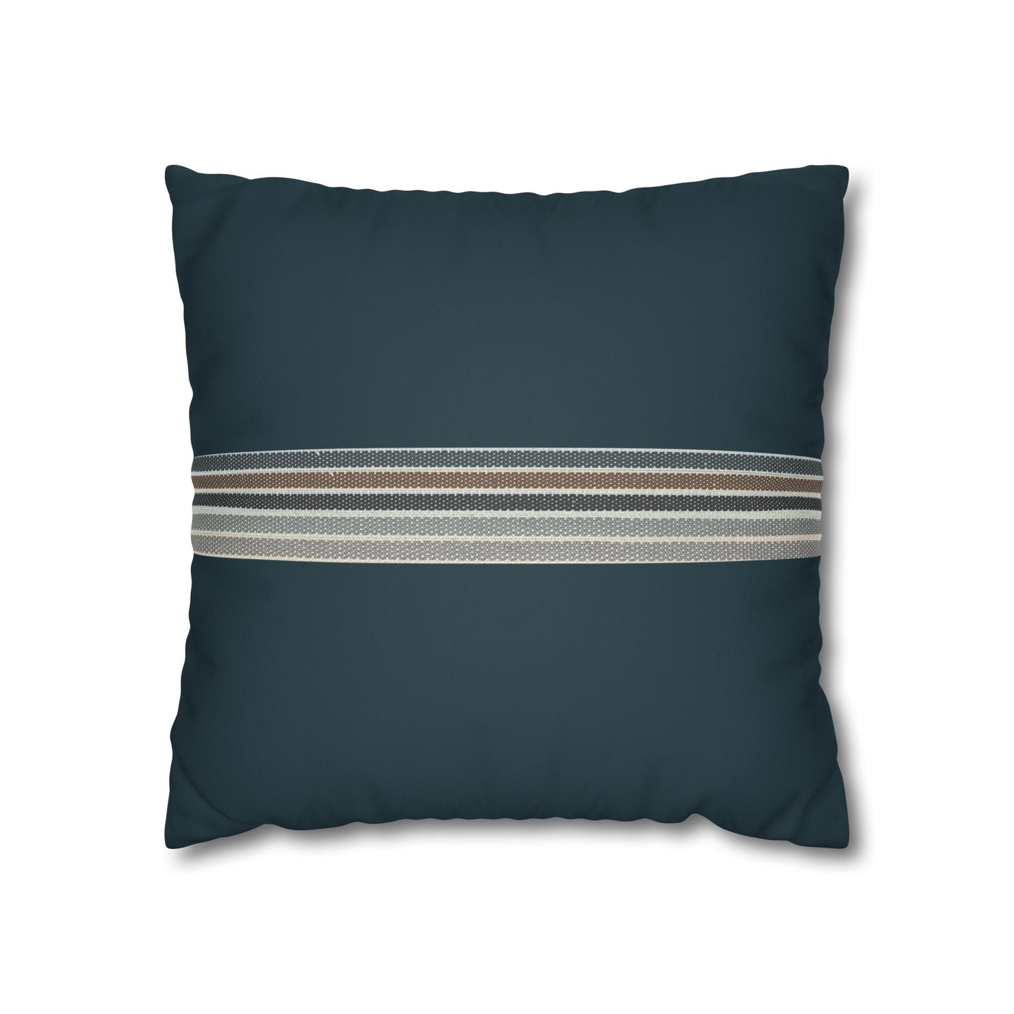 Teal Striped Faux Suede Pillowcase — Coastal Stripe Decorative Throw Pillow Cover