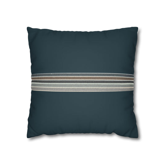 Teal Striped Faux Suede Pillowcase — Coastal Stripe Decorative Throw Pillow Cover