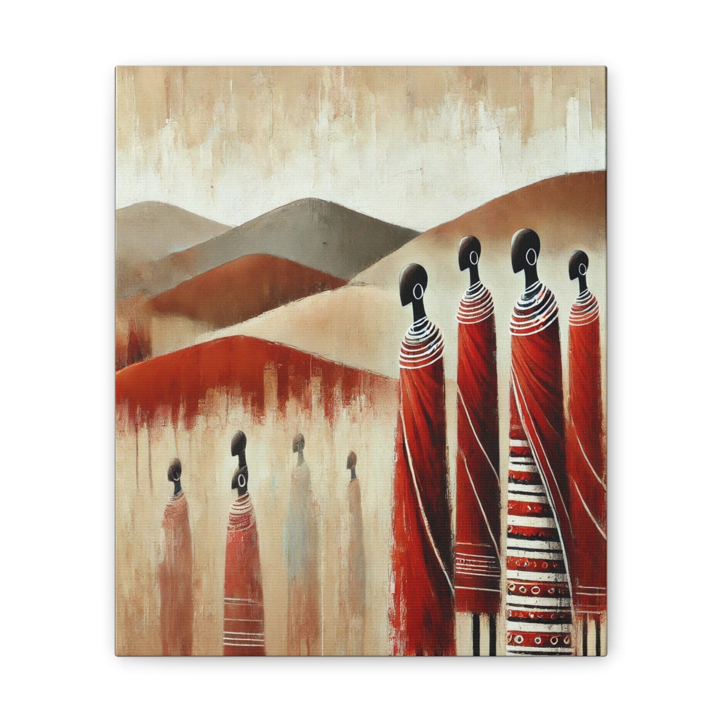 Canvas Stretched Wall Art - East African Masai Women in Colorful Garments