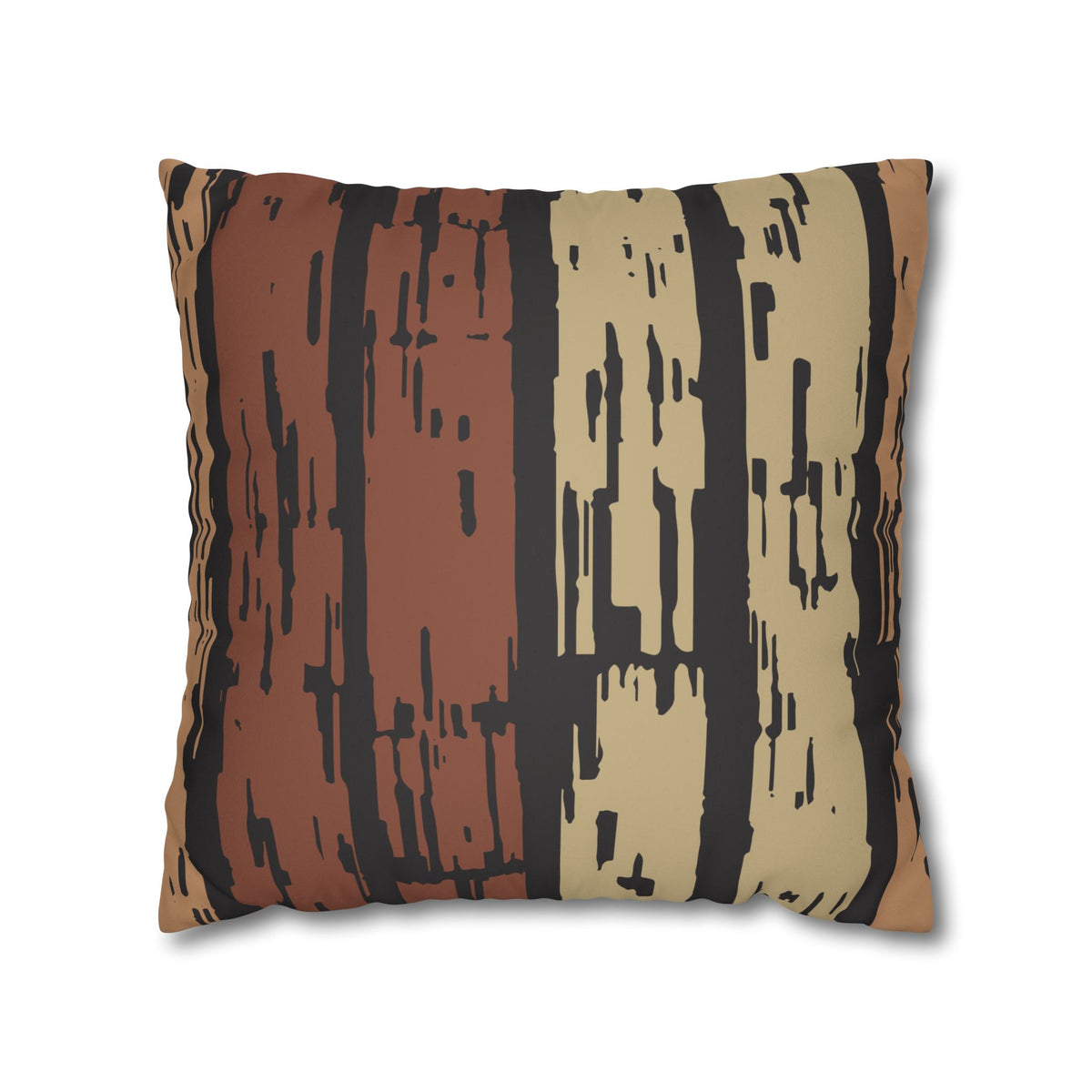 Rustic Striped Faux Suede Pillowcase — Earthy Brown Abstract Throw Pillow Cover