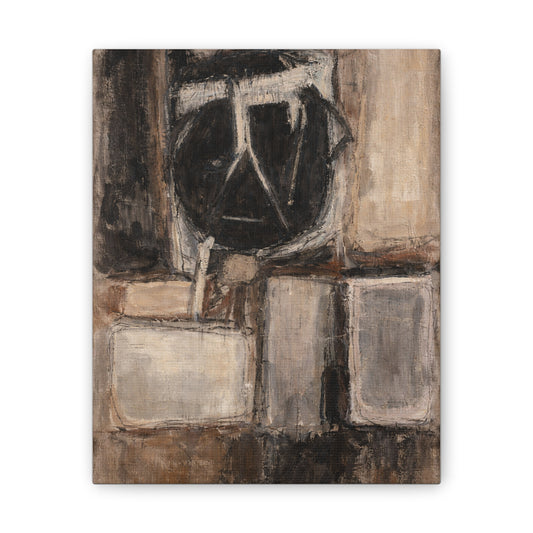 Abstract Geometric Mask Canvas Art — Rustic Brown Neutral Tones